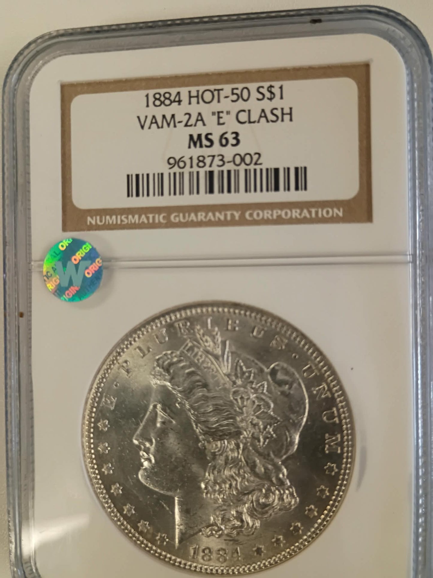 1884 Morgan Silver Dollar | NGC MS63 | VAM-2A “E” Clash | Hot-50 Variety | Philadelphia Mint | Cert #961873-002