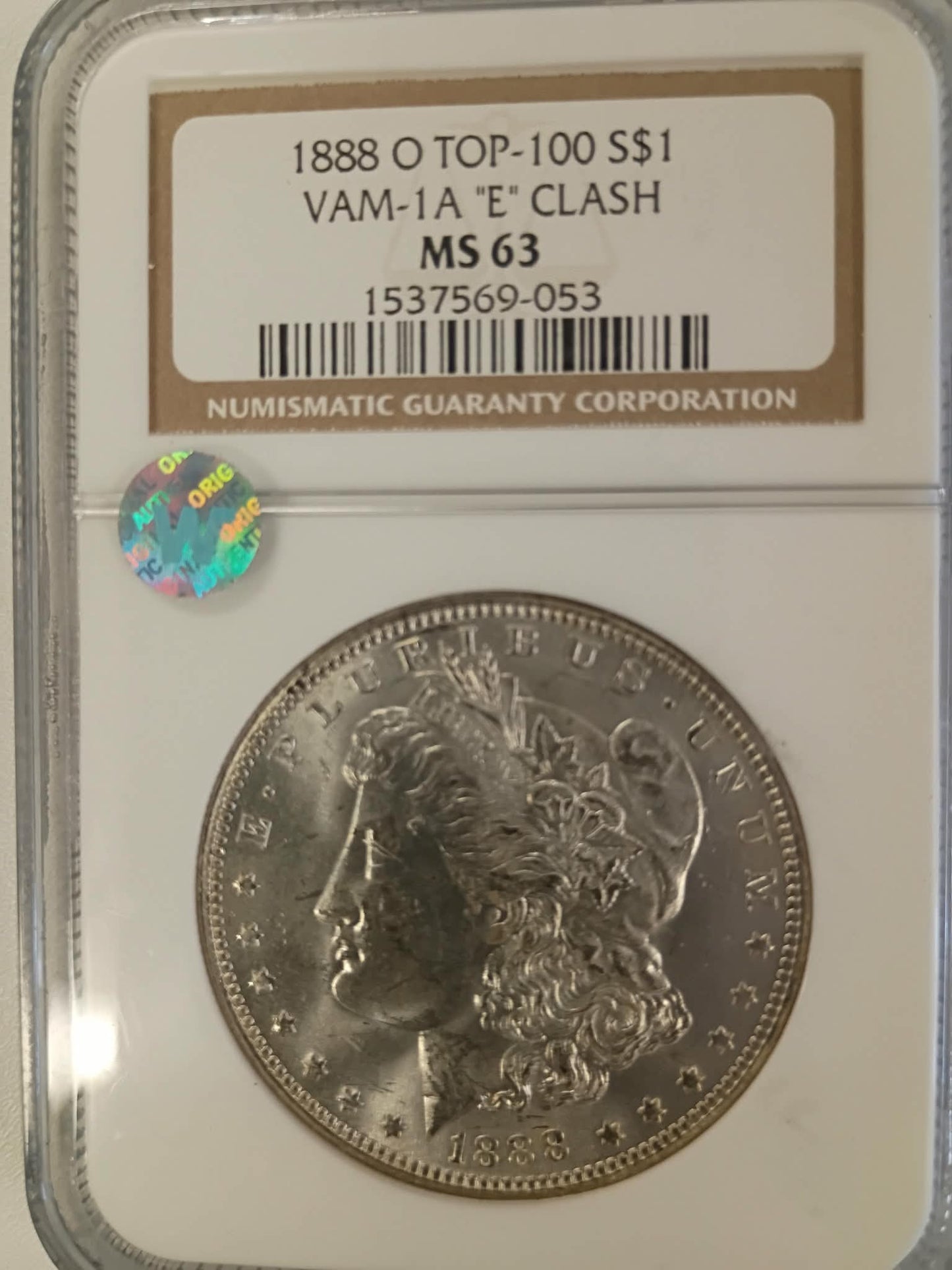 1888-O Morgan Silver Dollar | NGC MS63 | VAM-1A “E” Clash | Top-100 Variety | New Orleans Mint | Cert #1537569-053