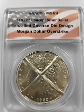 1922 Morgan Silver Dollar Concept | ANACS MS69 | Cancelled Die “X” Reverse | Overstrike | Ultra High Grade