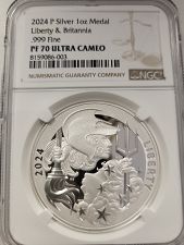 2024 P Silver 1 OZ Medal & Britannia PF-70 Ultra Cameo