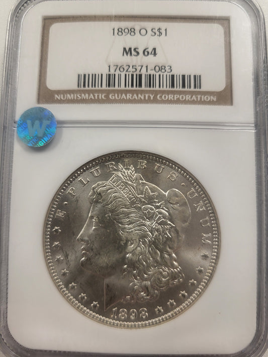 1898-O Morgan Silver Dollar | NGC MS64 | Near Gem Mint State Sight White
