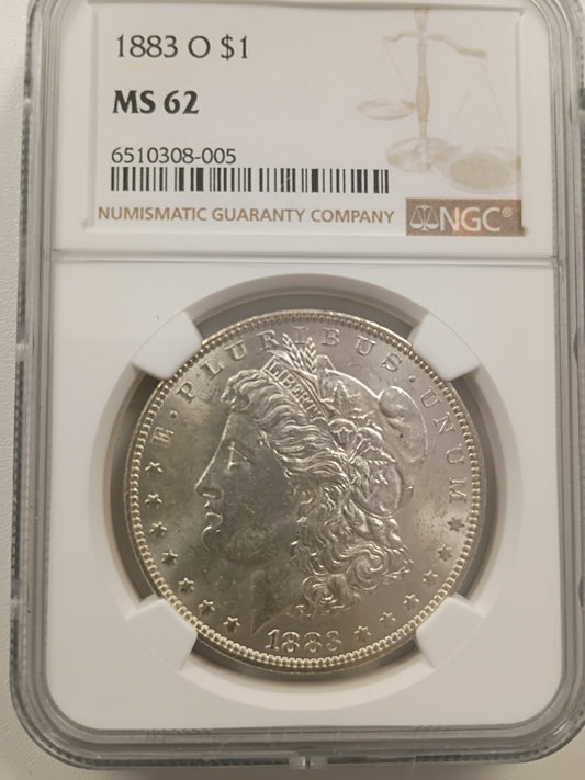 1883-O Morgan Silver Dollar | NGC MS62 | New Orleans Mint | Cert #6510308-005