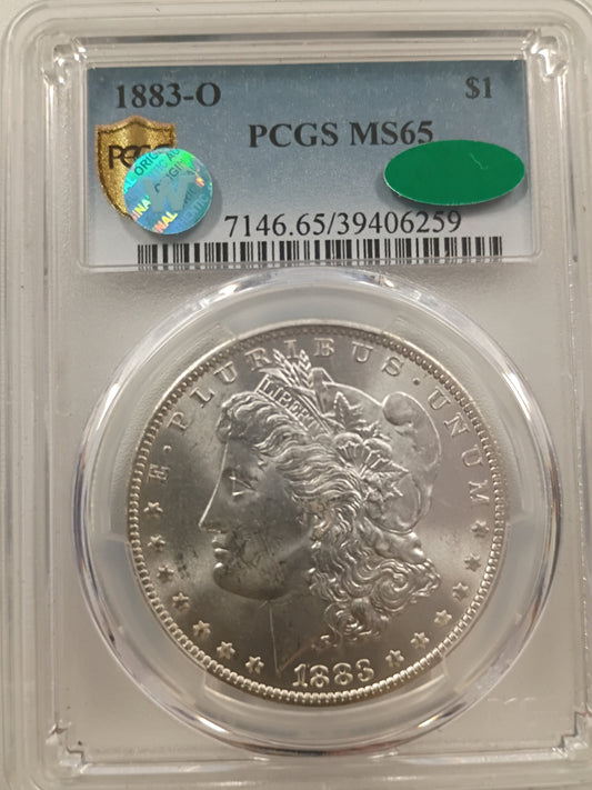1883-O Morgan Silver Dollar | PCGS MS65 CAC | New Orleans Mint | Cert #39406259