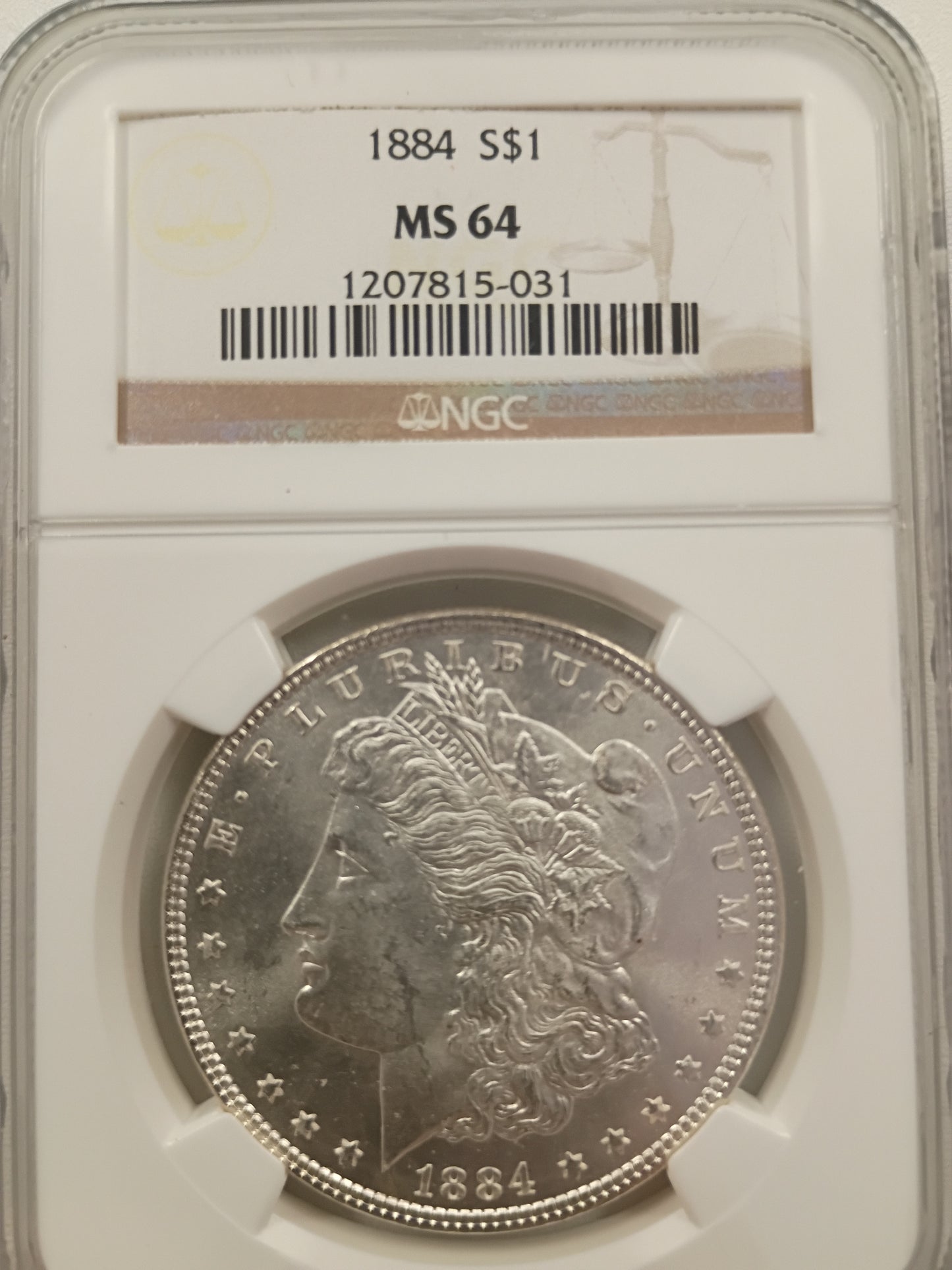1884 Morgan Silver Dollar | NGC MS64 | Philadelphia Mint (No Mint Mark) | Cert #1207815-031