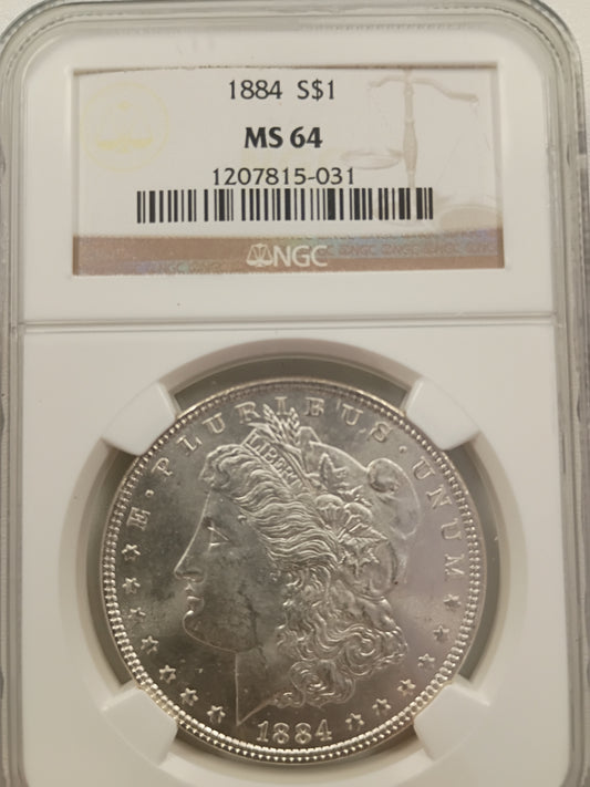 1884 Morgan Silver Dollar | NGC MS64 | Philadelphia Mint (No Mint Mark) | Cert #1207815-031