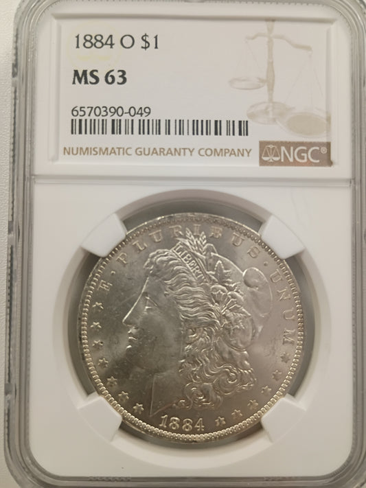 1884-O Morgan Silver Dollar | NGC MS63 | New Orleans Mint | Cert #6570390-049