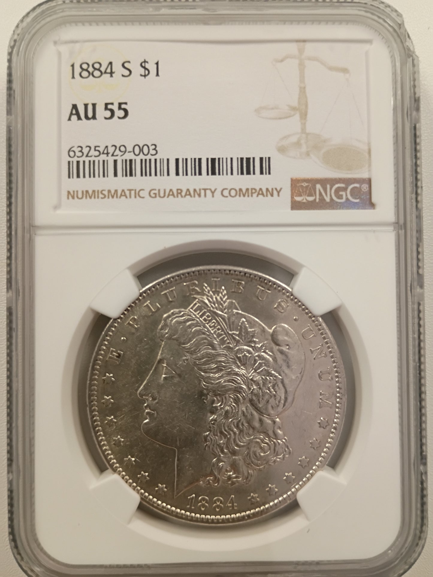 1884-S Morgan Silver Dollar | NGC AU55 | San Francisco Mint | Cert #6325429-003