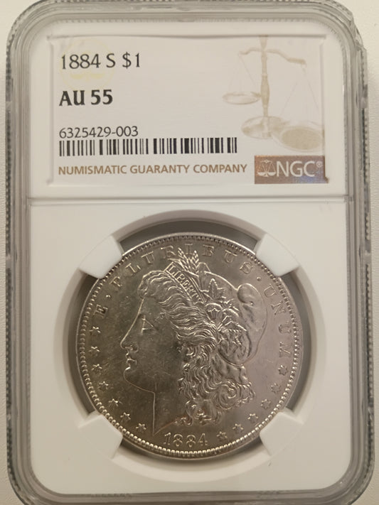 1884-S Morgan Silver Dollar | NGC AU55 | San Francisco Mint | Cert #6325429-003