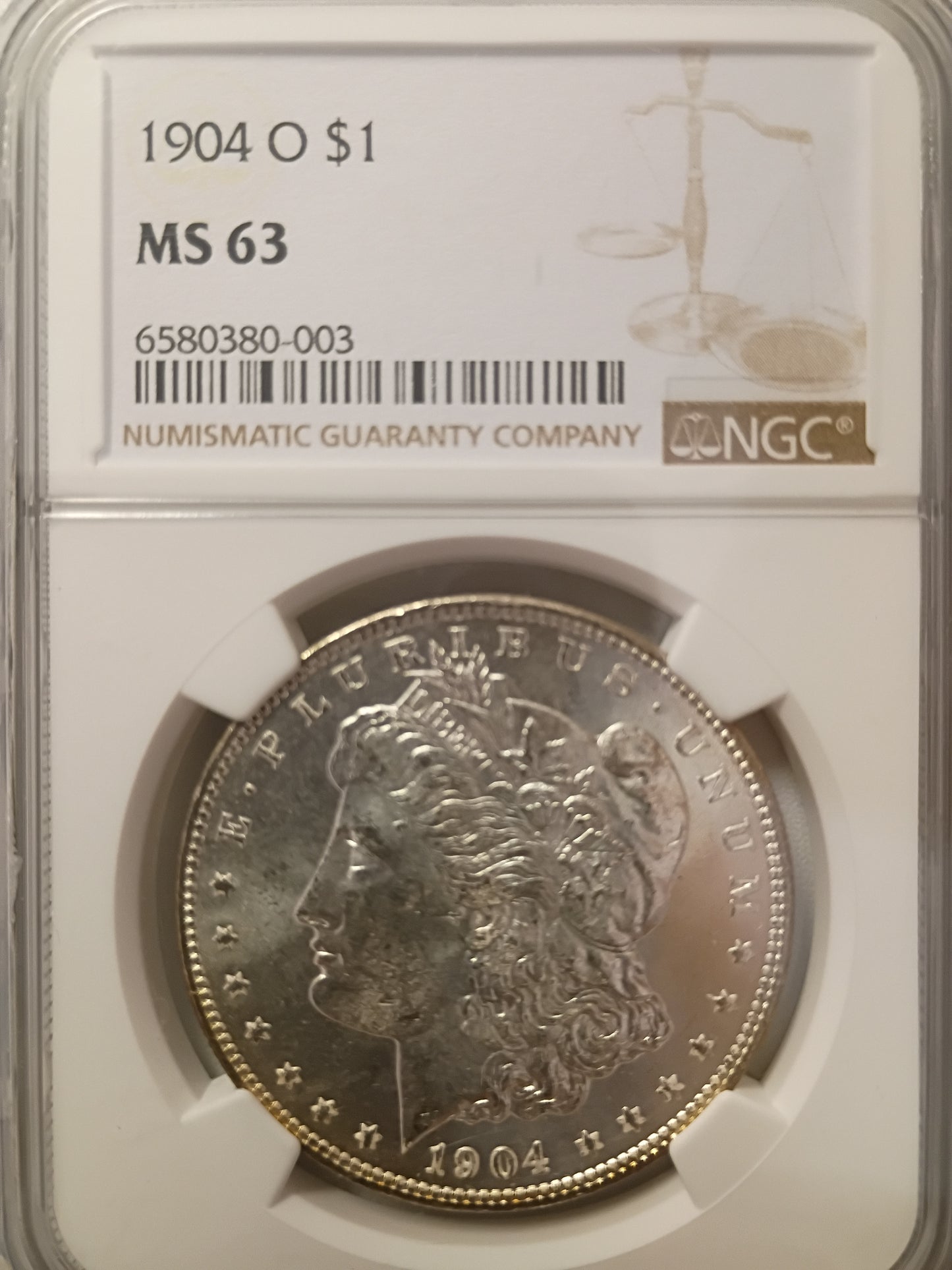 1904-O Morgan Silver Dollar | NGC MS63 | New Orleans Mint | Cert #6580380-003