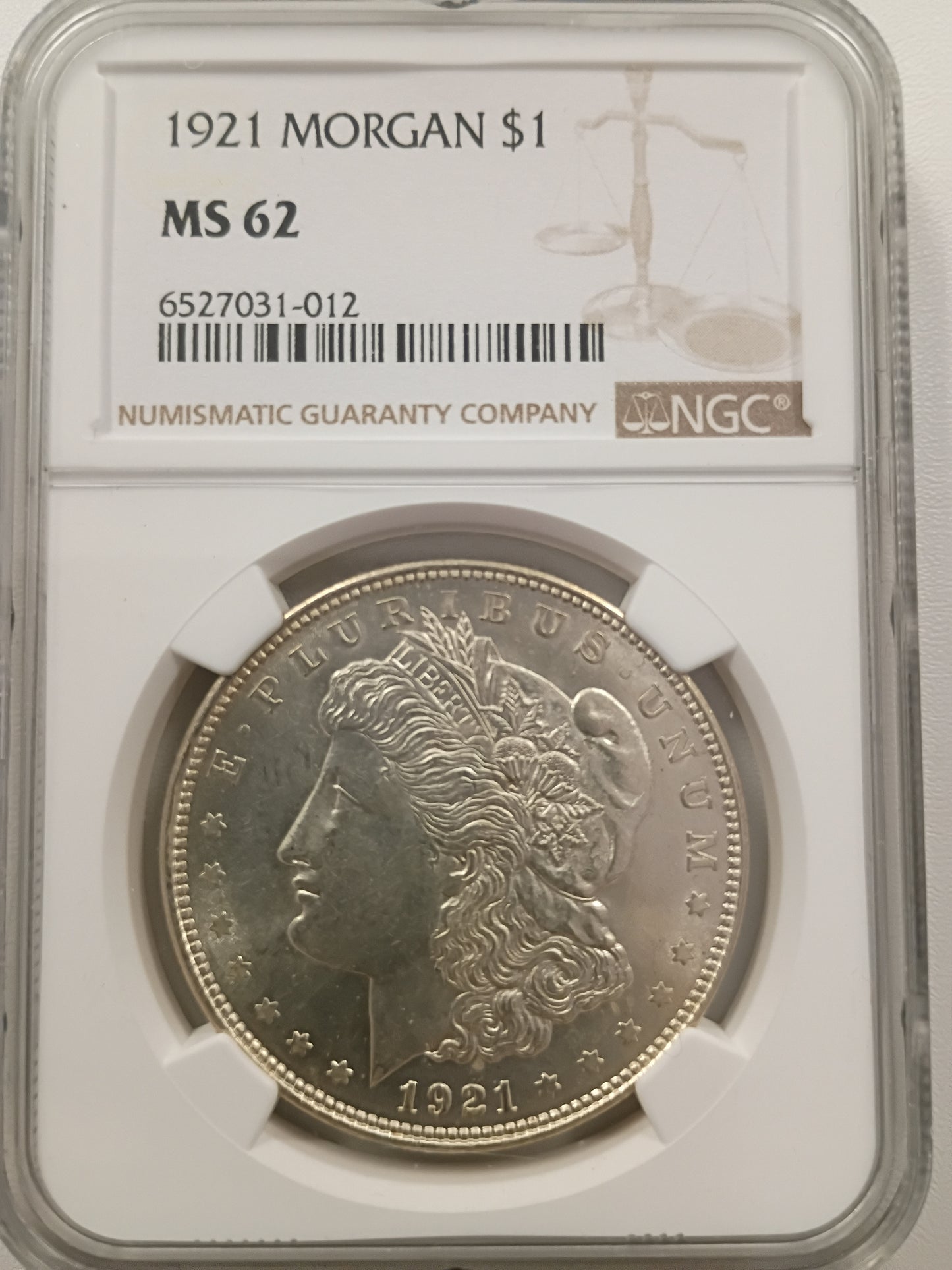 1921 Morgan Silver Dollar | NGC MS62 | Philadelphia Mint | Cert #6527031-012