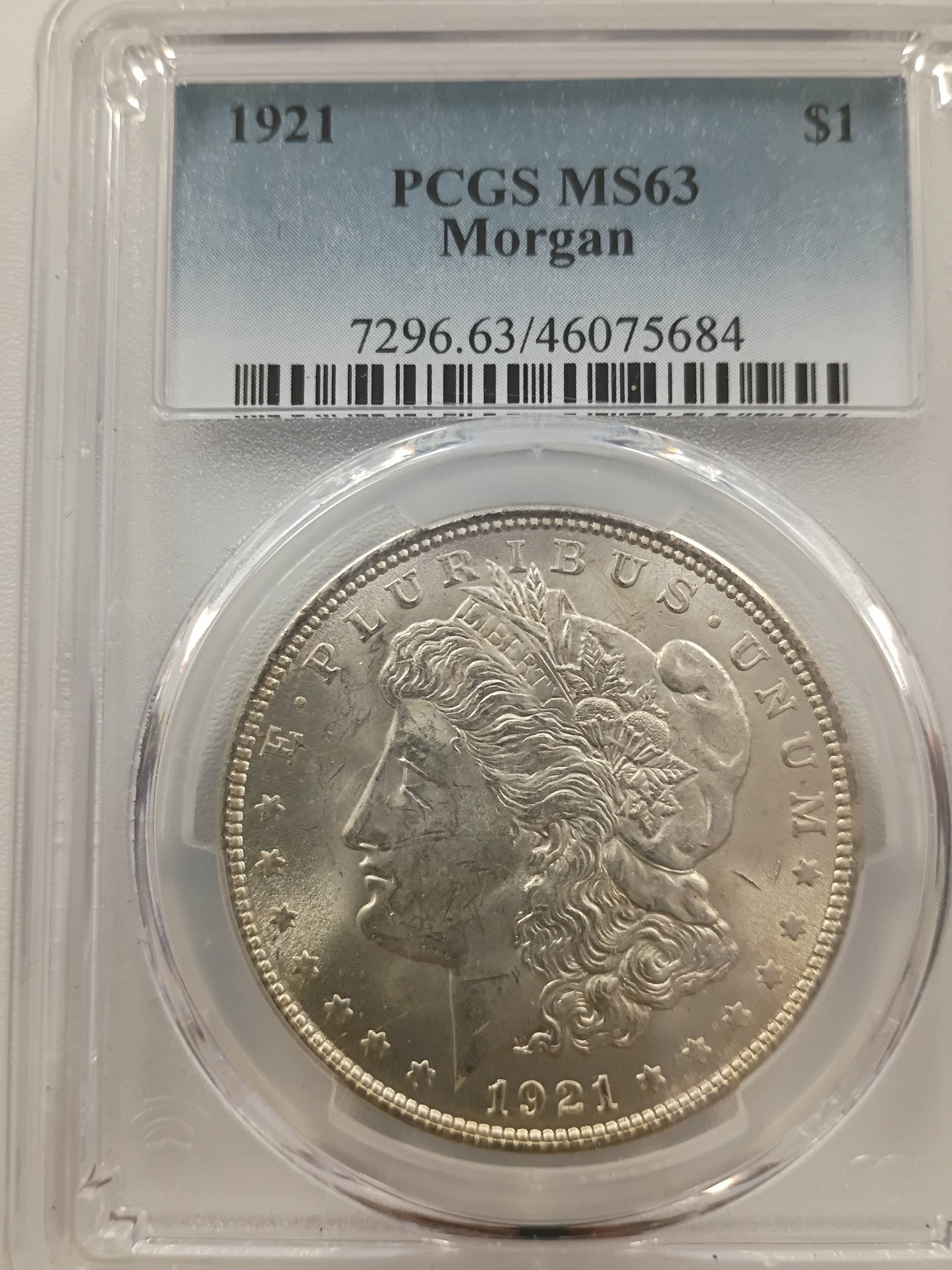 1921 Morgan Silver Dollar | PCGS MS63 | Philadelphia Mint | Cert #46075684