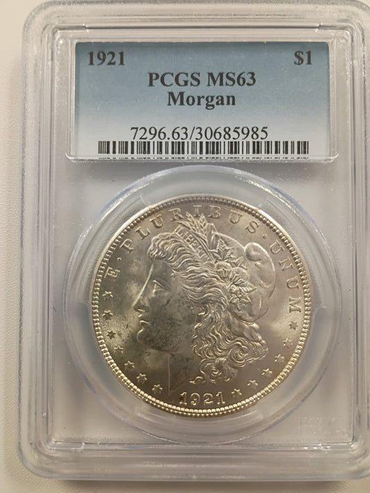 1921 Morgan Silver Dollar | PCGS MS63 | Philadelphia Mint | Cert #30685985