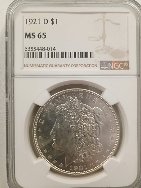 1921-D Morgan Silver Dollar | NGC MS65 | Denver Mint | Cert #6355448-014