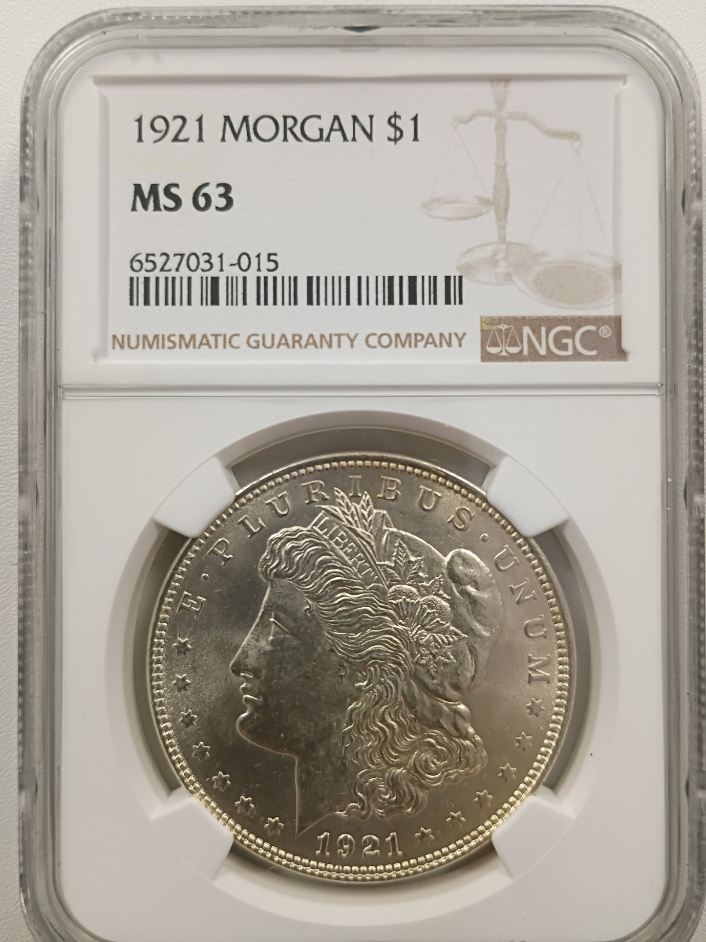1921 Morgan Silver Dollar | NGC MS63 | Philadelphia Mint | Cert #6527031-015