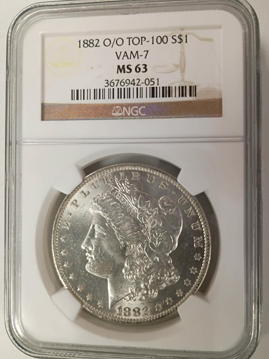 1882-O/O Morgan Silver Dollar | NGC MS63 | VAM-7 Top-100 Variety | Doubled Mint Mark | New Orleans Mint | Cert #3676942-051