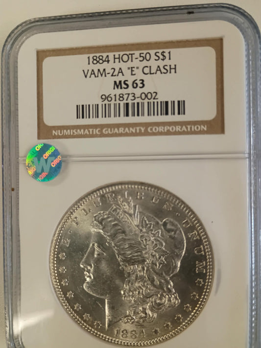 1884 Morgan Silver Dollar | NGC MS63 | VAM-2A “E” Clash | Hot-50 Variety | Philadelphia Mint | Cert #961873-002