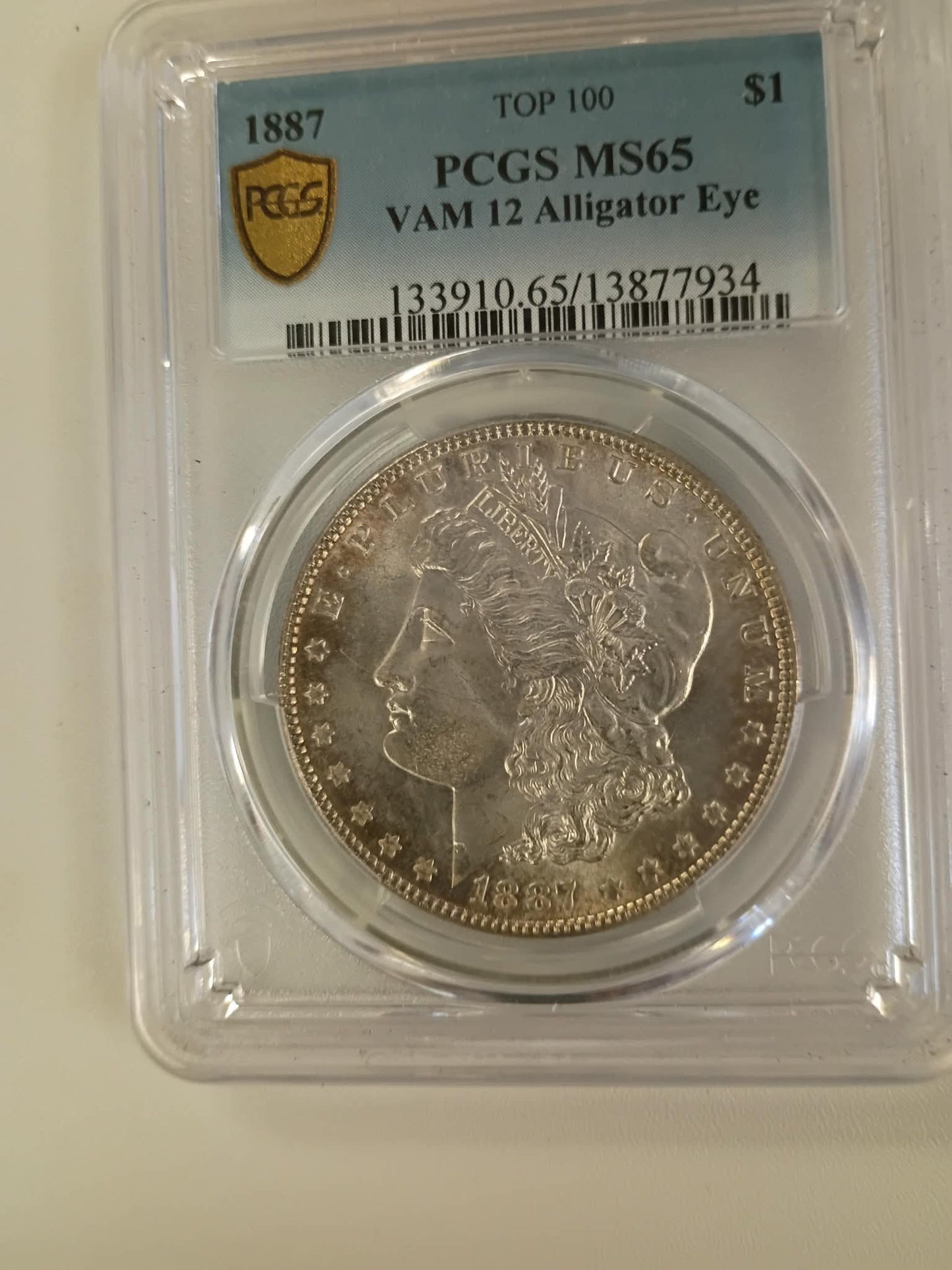 1887 Morgan Silver Dollar | PCGS MS65 | VAM-12 “Alligator Eye” | Top-100 Variety | Philadelphia Mint | Cert #13877934