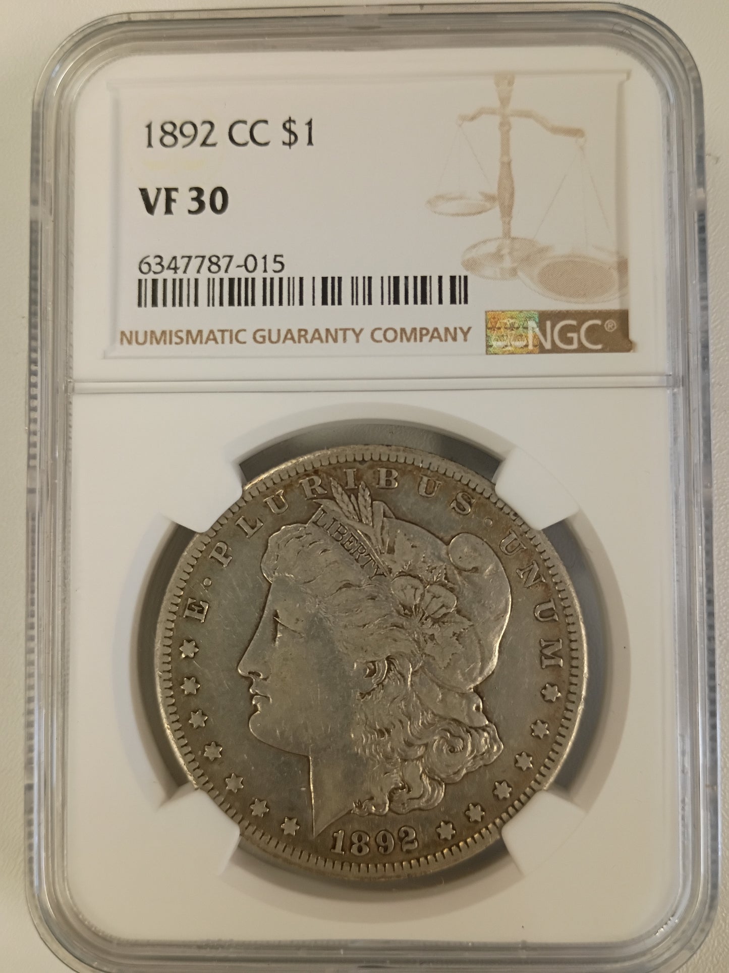 1892 CC MORGAN DOLLAR VF-30 NGC