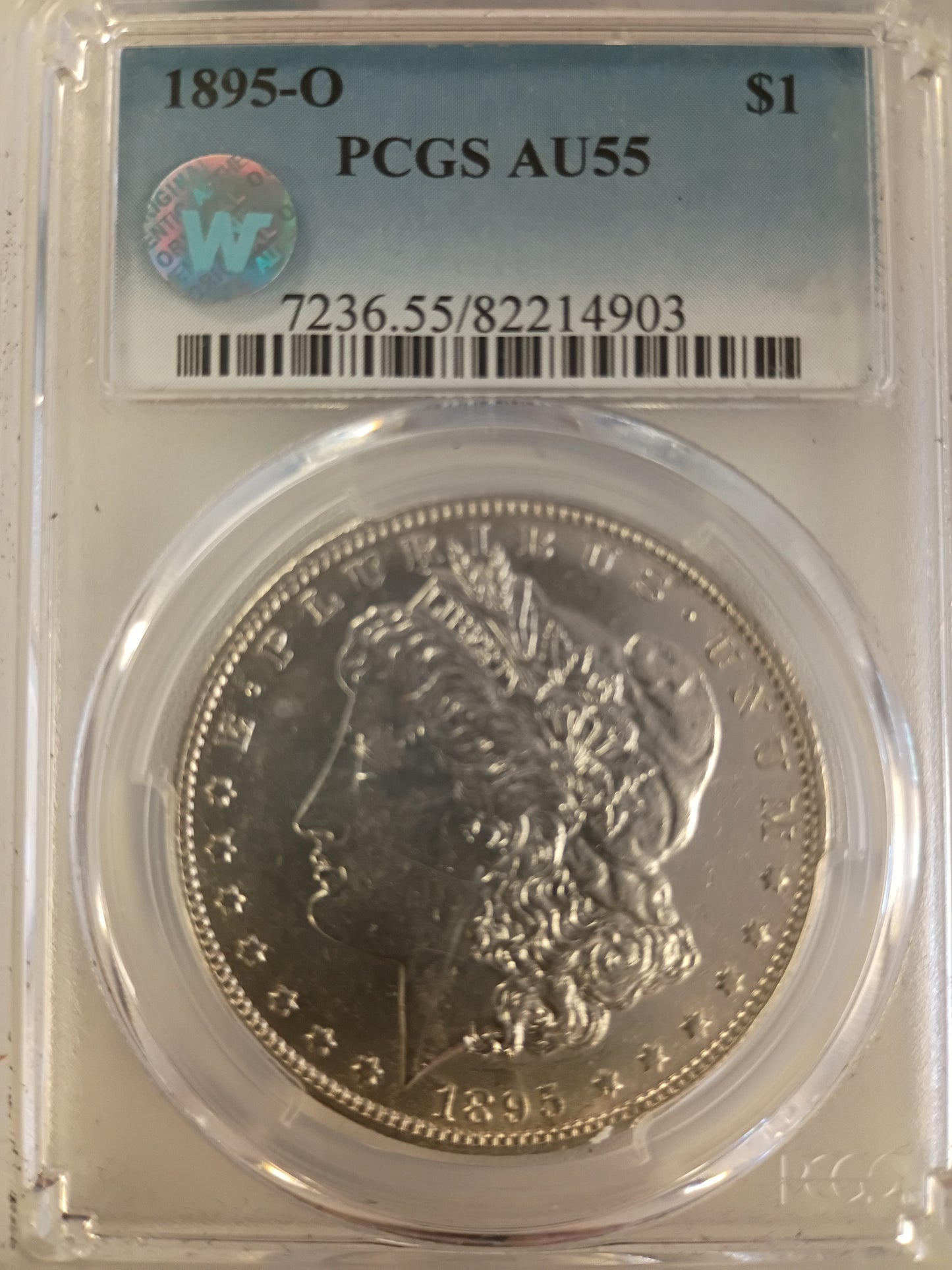 1895 O MORGAN DOLLAR AU-55 PCGS SIGHT WHITE
