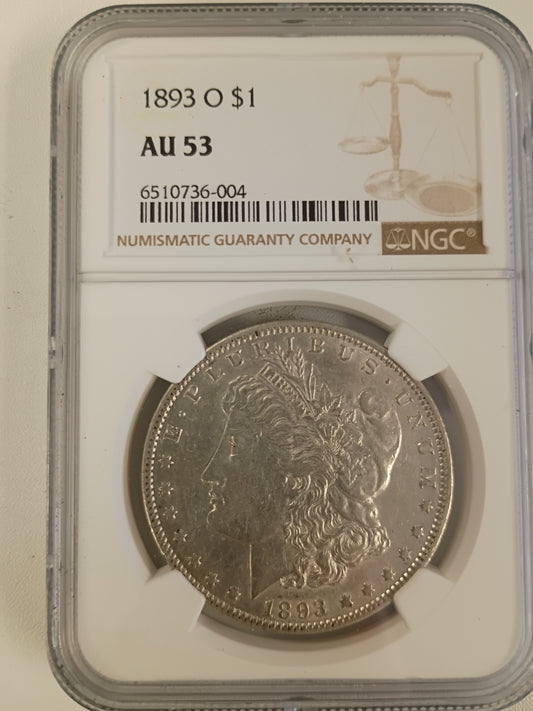 1893 O MORGAN DOLLAR AU-53