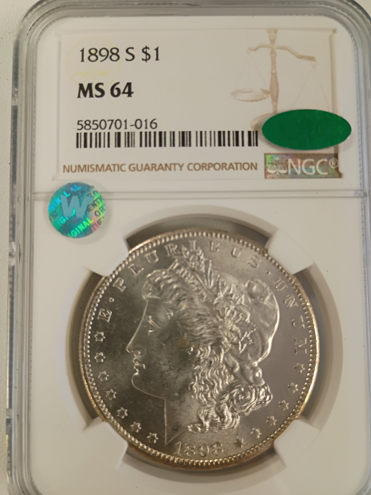 1898 S MORGAN DOLLAR MS-64 5850701-016 NGC