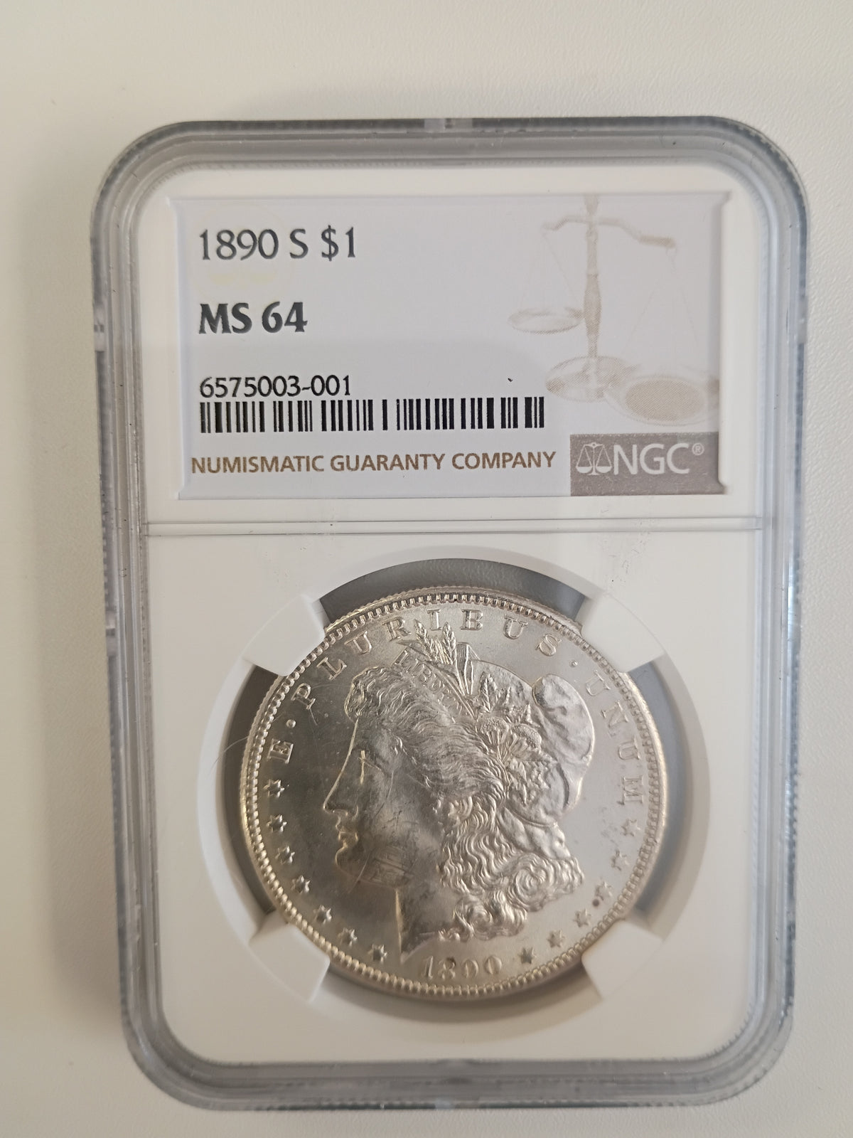 1890 S MORGAN DOLLAR MS-64 CERTIFATION # 6575003-001