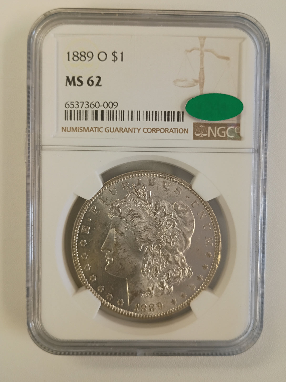 1889 O MORGAN DOLLAR MS-62 CAC STICKERED NGC