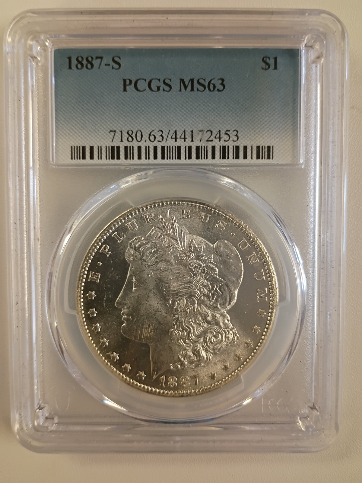1887 S MORGAN DOLLAR MS-63 PCGS CERT. 44172453