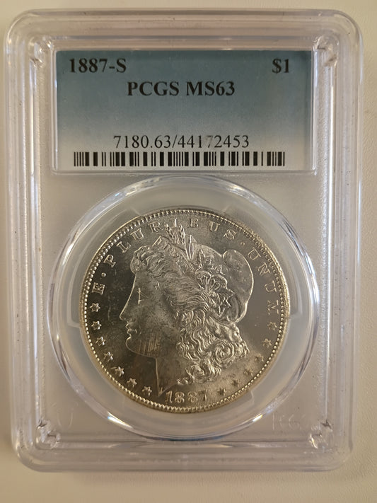 1887 S MORGAN DOLLAR MS-63 PCGS CERT. 44172453