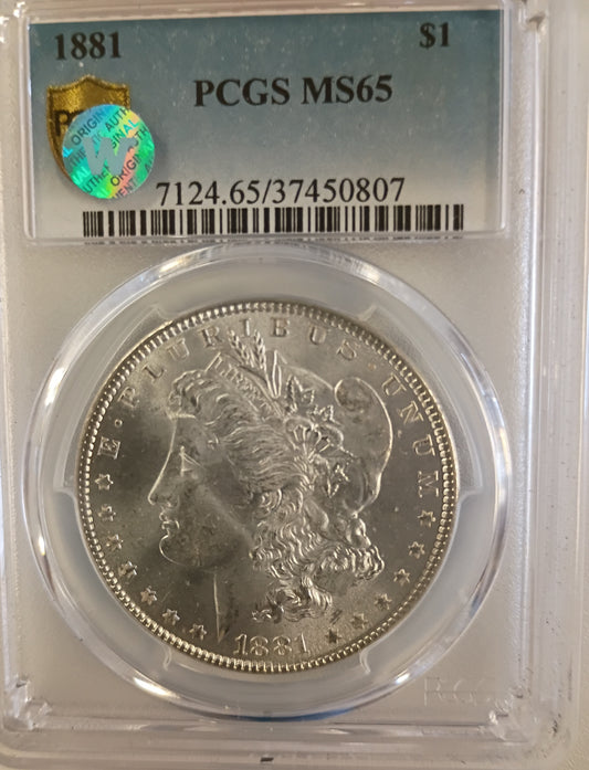 1881 P MORGAN DOLLAR PCGS  MS-65 SIGHT WHITE STICKER