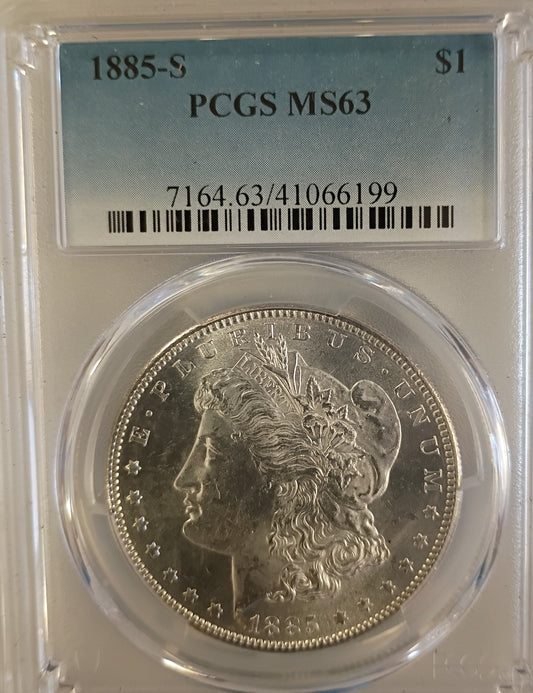 1885 S MORGAN DOLLAR PCGS MS-63 CERTIFATION # 7164/41066199
