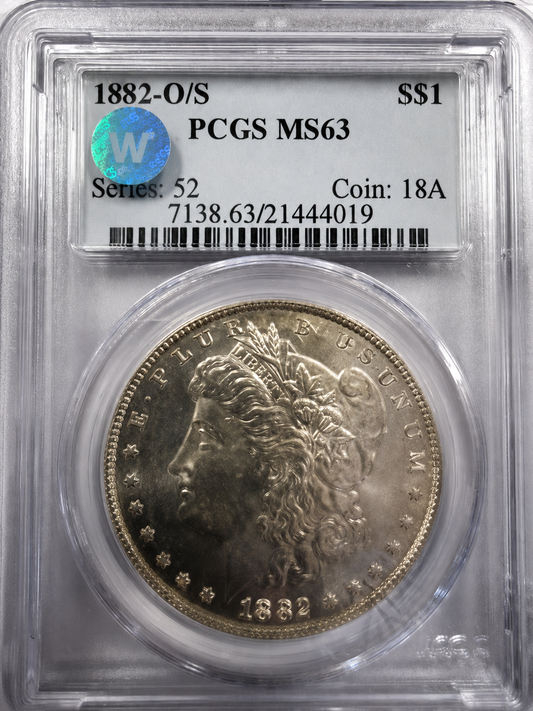 1882-O/S Morgan Silver Dollar | PCGS MS63 | O/S Mint Mark Variety | New Orleans Over San Francisco | Cert #21444019