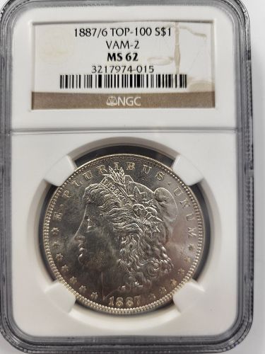 1887/6 Morgan Silver Dollar | NGC MS62 | VAM-2 Overdate | Top-100 Variety | Cert #3217974-015