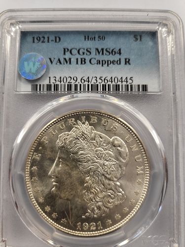 1921-D Morgan Silver Dollar | PCGS MS64 | VAM-1B “Capped R” | Hot-50 Variety | Denver Mint | Cert #35640445