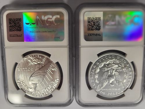2023 Morgan & Peace Dollar Error Set | NGC MS69 | Obverse Struck Through Mint Errors | 2-Coin Silver Dollar Bundle