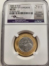 2000 W Library of Congress Bi-Metal Gold & Silver MS-70  NGC 4718732-007