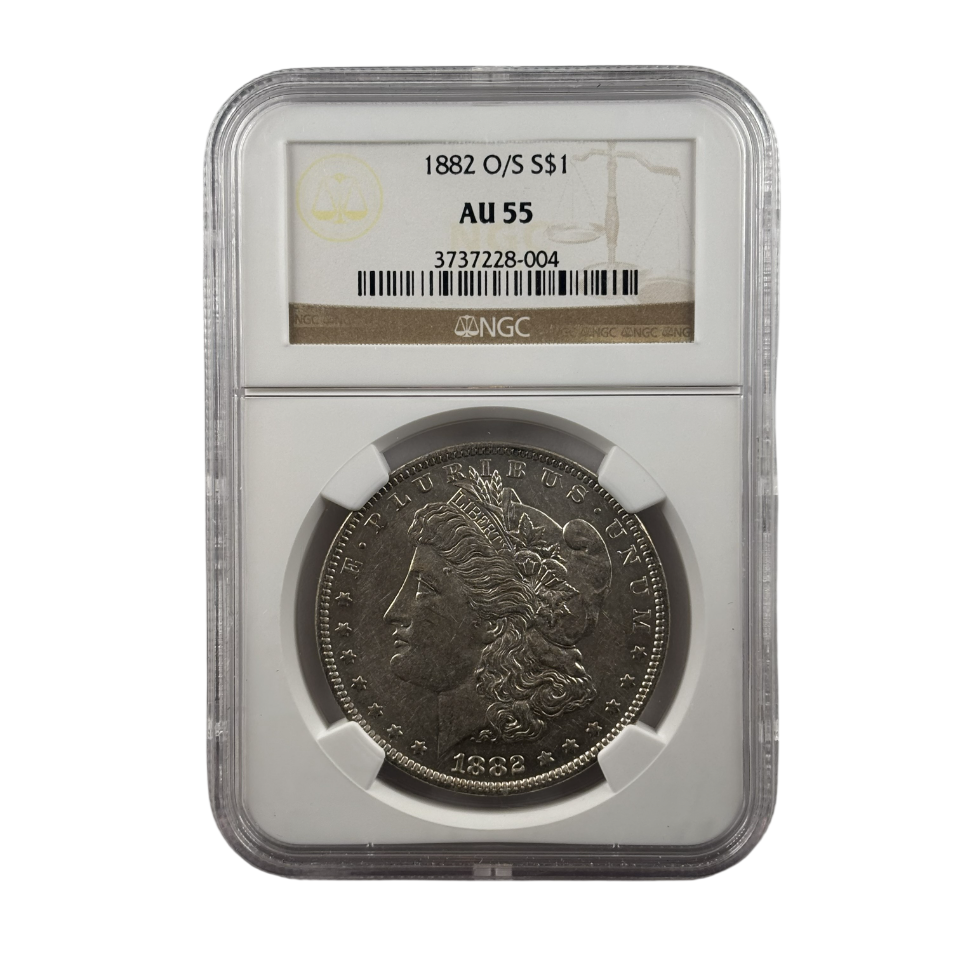 1882-O/S Morgan Silver Dollar | NGC AU55 | Cert #3737228-004 | Overmintmark Variety