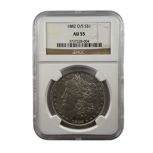 1882-O/S Morgan Silver Dollar | NGC AU55 | Cert #3737228-004 | Overmintmark Variety