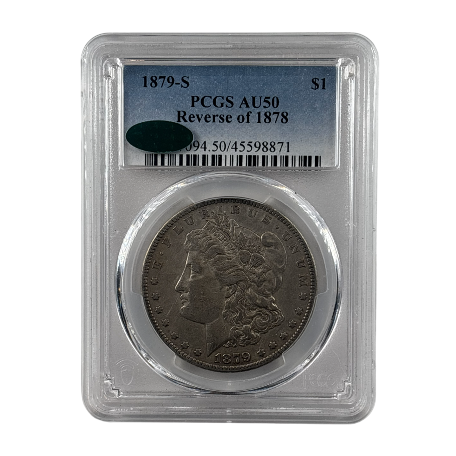1879-S Morgan Silver Dollar | PCGS AU50 | Reverse of 1878 | Cert #45598871 | San Francisco Mint