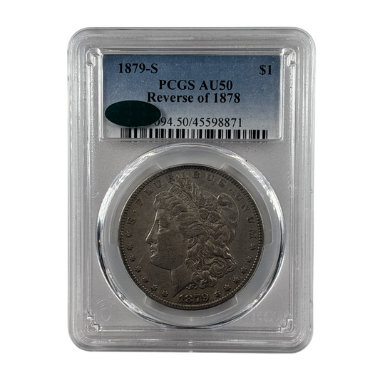 1879-S Morgan Silver Dollar | PCGS AU50 | Reverse of 1878 | Cert #45598871 | San Francisco Mint