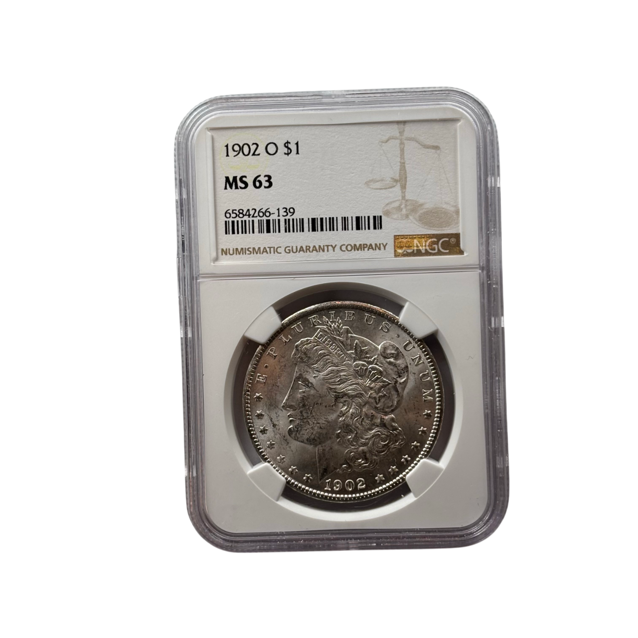 1902-O Morgan Silver Dollar | NGC MS63 | New Orleans Mint | Cert #6584266-139