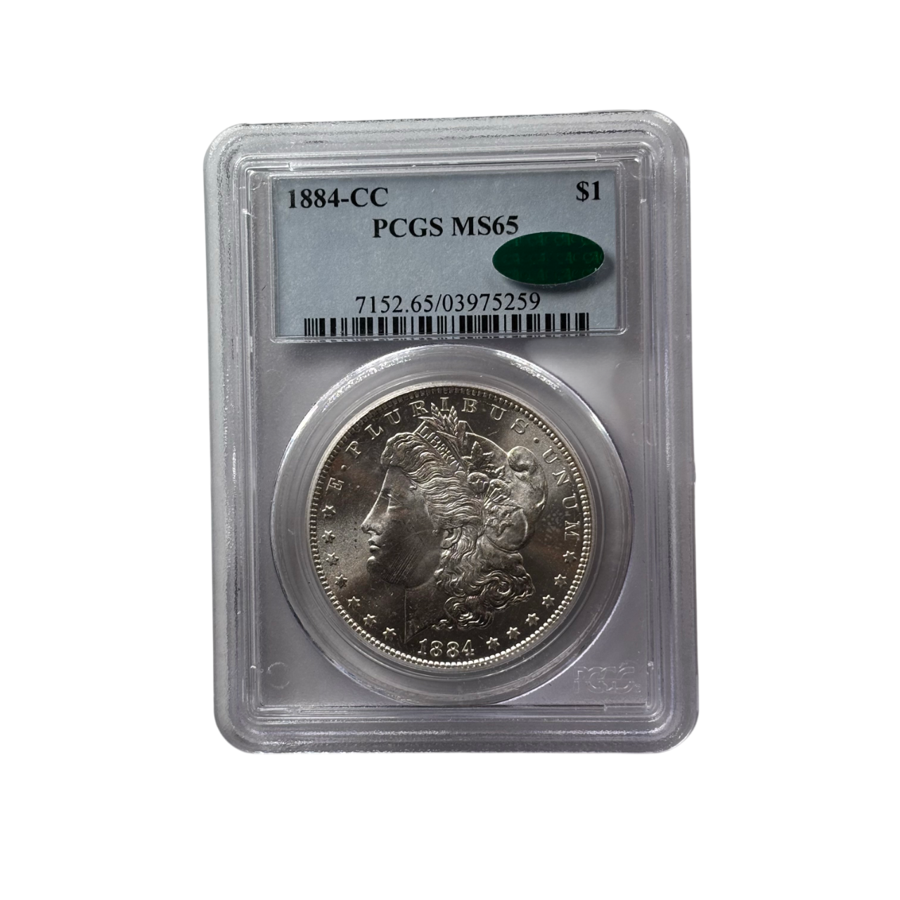 1884-CC Morgan Silver Dollar | PCGS MS65 | Carson City Mint | CAC Sticker | Cert #03975259