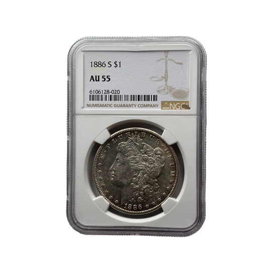 1886-S Morgan Silver Dollar | NGC AU55 | San Francisco Mint | Cert #6106128-020