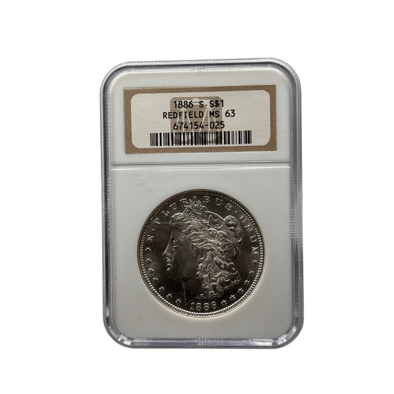 1886-S Morgan Silver Dollar | NGC MS63 | Redfield Hoard | Cert #674154-025
